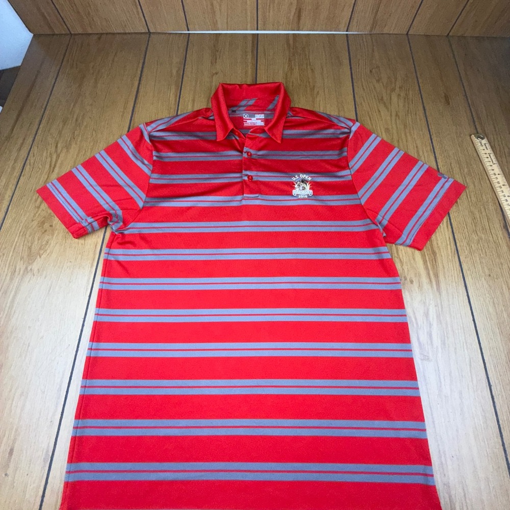 Under Armour U.S. Open Oakmont 2016 Golf Polo Shirt Mens Medium Red Striped
